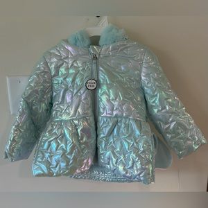 Rothschild Baby Girls Iridescent Aqua Winter Puffer Jacket NWT 3/6M